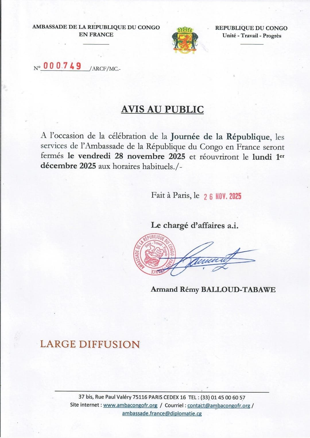 Journée de la république ce 28 novembre 2025